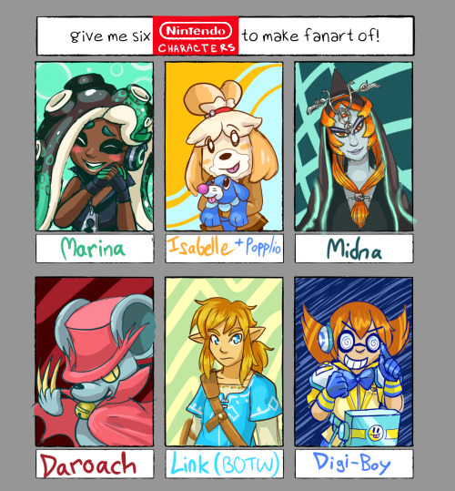 did the six nintendo characters thing with requests from twitter! a fun batch