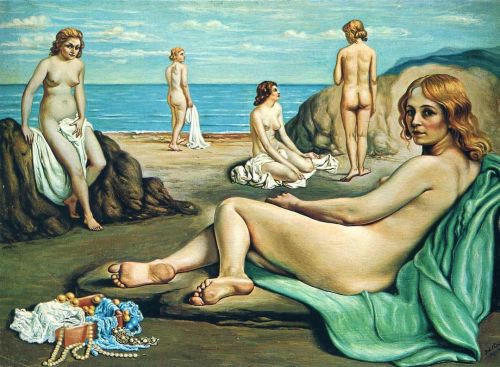 Bathers on the Beach, Giorgio de Chirico, 1934. #giorgiodechirico #bathersonthebeach #1934 #1930s #p