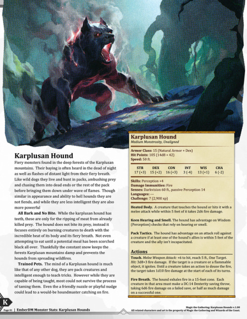  Magic the Gathering: Red Creatures (Dragons, Hellions, and Hounds) v1.00.  D&D 5e Monster Stats