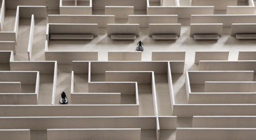 worclip:  Labyrinth Table (2015) by Benjamin Nordsmark  The Labyrinth Table was created to show how a well known object like a table can be given an extra dimension by creating a small universe inside of it. The labyrinth consist of several walls under
