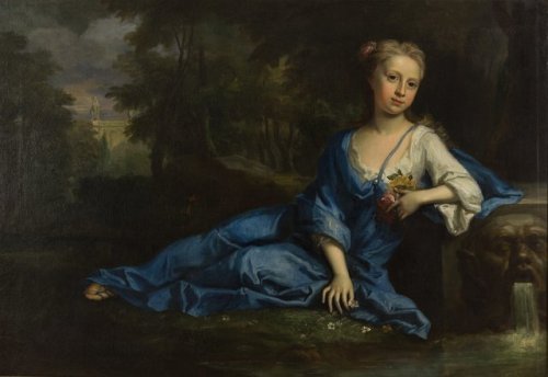 Charles Jervas  (Circa 1675 - 1739)Portrait of a Girl Reclining in a Landscape
