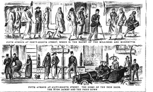 The Four Social Zones of Fifth Avenue, a sketch by Reginald Marsh for a 1922 issue of Vanity Fair. T