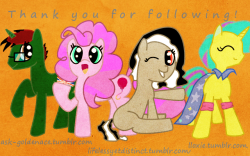 ask-miss-pinkie:  The very first follower pic! And i hope its not the last.. :/Thank you for 3 followers! Everypony counts!http://lifelessyetdistinct.tumblr.com Ask Sillhouette, a dark-ish pony http://www.lloxie.tumblr.com   A brony blog wight a cute