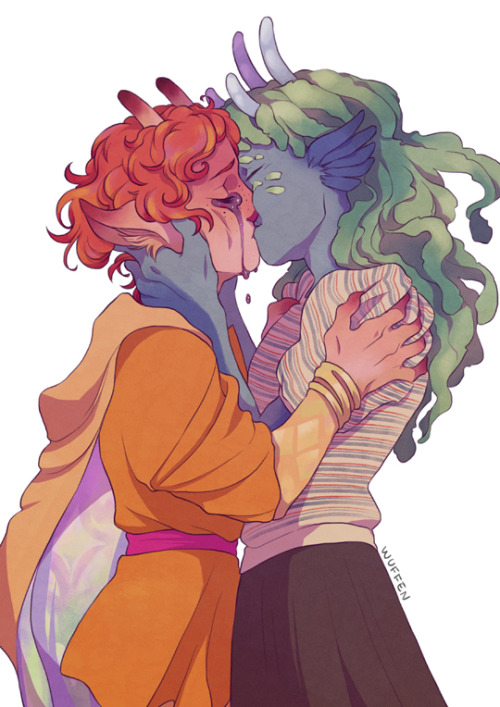 @arfaise commissioned me for some bittersweet kisses with their lovely characters aurora and eudorin