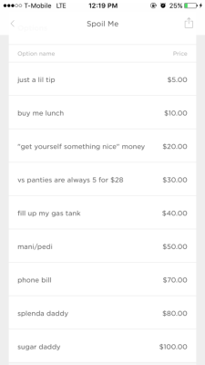 I made cute little options for the daddies that like to spoil me