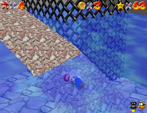 smallmariofindings:In Super Mario 64, normally, Mario will not fall asleep in water. However, in Wet