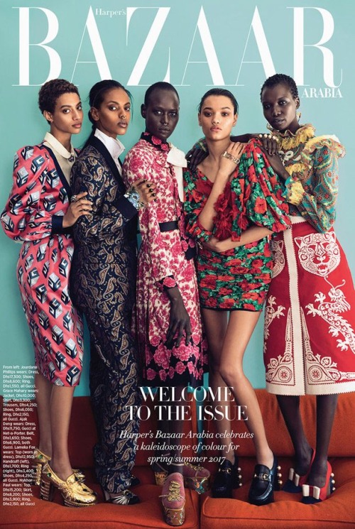 Ajak Deng, Grace Mahary, Jourdana Phillips, Lameka Fox, and Nykhor Paul cover Harper’s Bazaar Arabia