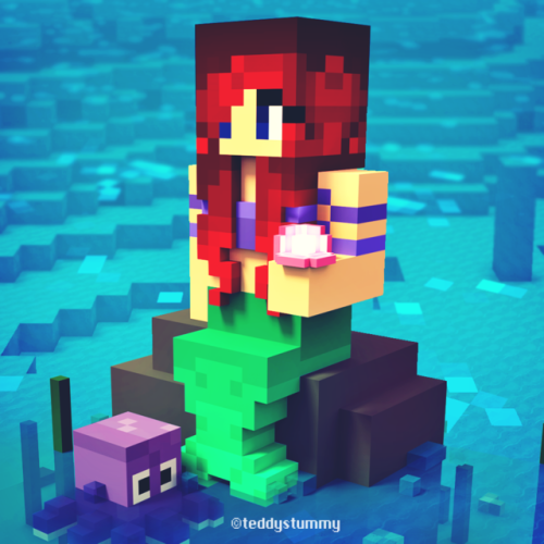 Voxel mermaid Minecraft stylised