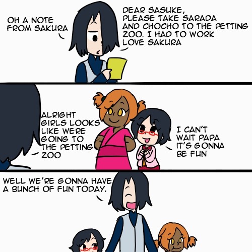 drawwhatiwantwhenwant:  A request from haruno-will-of-fireSasuke has to take Sarada and her friends to the petting zoo. Dealing with more then one kid can be troublesome.