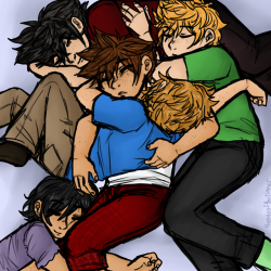 theeyeofthetigger:  Sometimes the best way to sleep is surrounded by the rest of your heart squad 