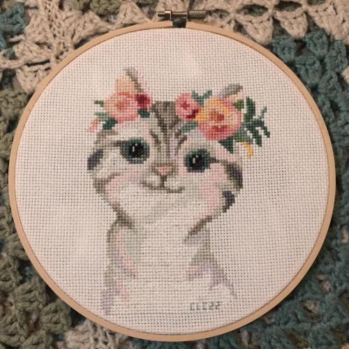 crossstitchworld:  Floral Cat, finally finished! by  StitchyKitchenWitch