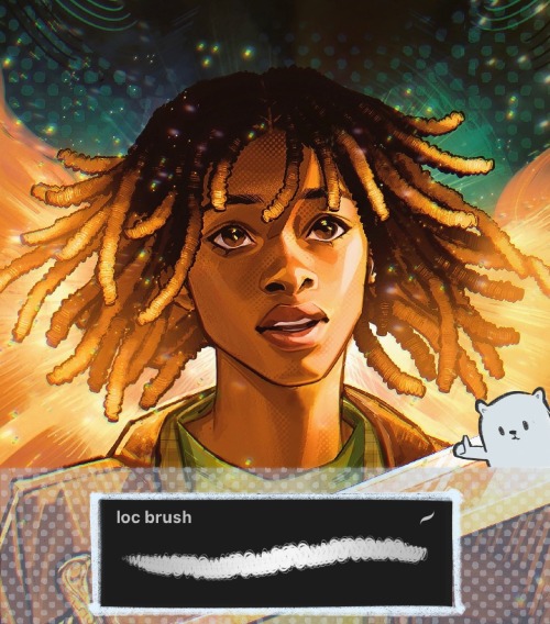 ALT: digital art of Magnus Chase overlayed with a Procreate brush labeled ‘loc brush’