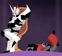 thepraxiancafe:  Prowl can be quite ingenious with his punishments when sideswipe pulls pranks.