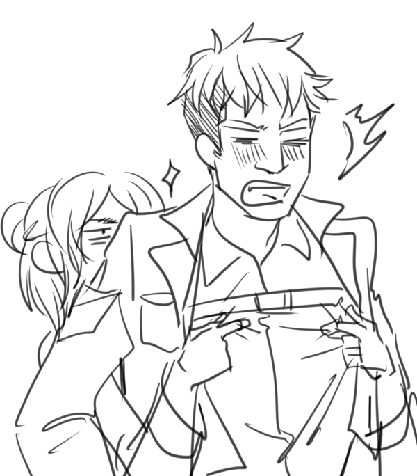 kisu-no-hi:  brakes:  some erejeans I drew (ft fem!Eren) and Jean in a tragically
