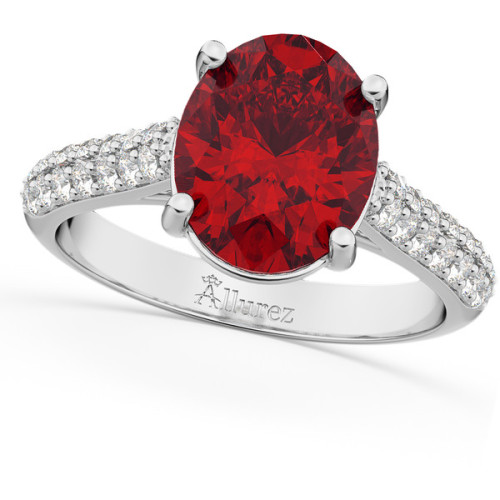 Allurez Oval Ruby &amp; Diamond Engagement Ring 18k White Gold (4.42ct) ❤ liked on Polyvore (see
