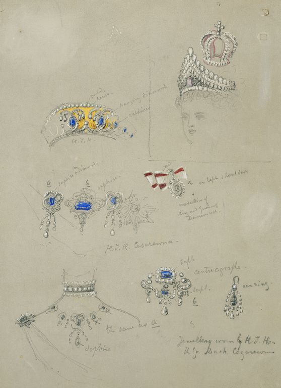 longliveroyalty:  Studies of the headdress and jewels worn by Empress Maria Alexandrovna