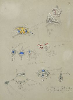 longliveroyalty:  Studies of the headdress and jewels worn by Empress Maria Alexandrovna of Russia. 1874. 