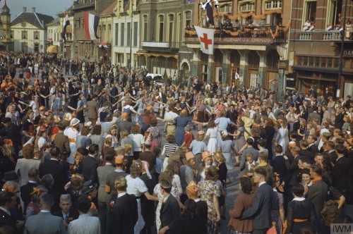 Dutch civilians dance in the square of Eindhoven, the first majorDutch town to be liberated (Septemb