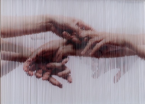 vjeranski:Hong SungchulString - Hands, 2014, photography on elastic strings, 120 x 89 x 14 cm