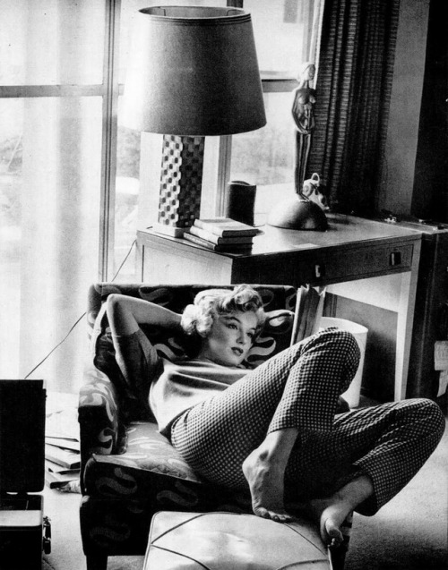 talesfromweirdland:Marilyn Monroe reading a script in 1952. Photo by Andre de Dienes.