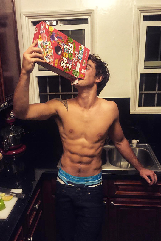 poisonparadise:  KJ Apa   would like to remind you that a good breakfast is important,