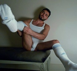 Men in rugby and footy socks