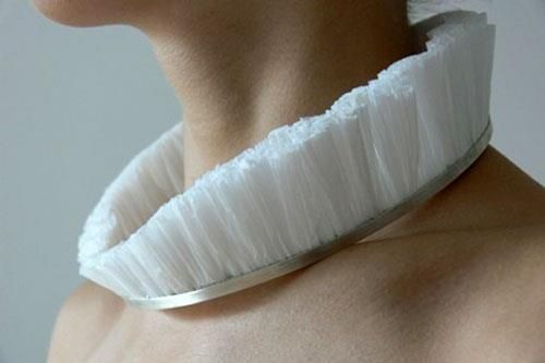 Recycled plastic bags becomes beautiful jewellery in the hands of Malgosia Kalinska