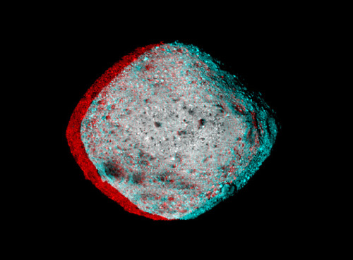 3D Bennu : Put on your red/blue glasses and float next to asteroid 101955 Bennu. Shaped like a spinn