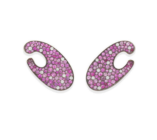 Pink sapphire and diamond earrings, Margherita Burgener (at Bonhams)