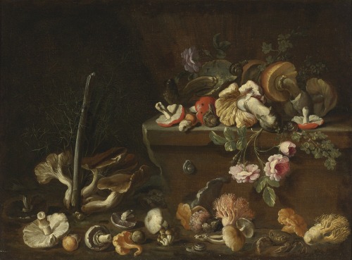 Still Life with Mushrooms and Flowers, attr. to Simone del Tintore (1630-1708)