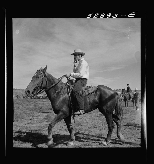 intrepidish: Cowboy at rodeo in Ashland, Montana 1941
