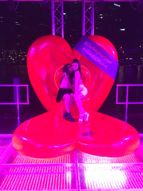 cutelesbians:me and my gf on this heart chair that’s out in my city for the ‘month of love’ :-)