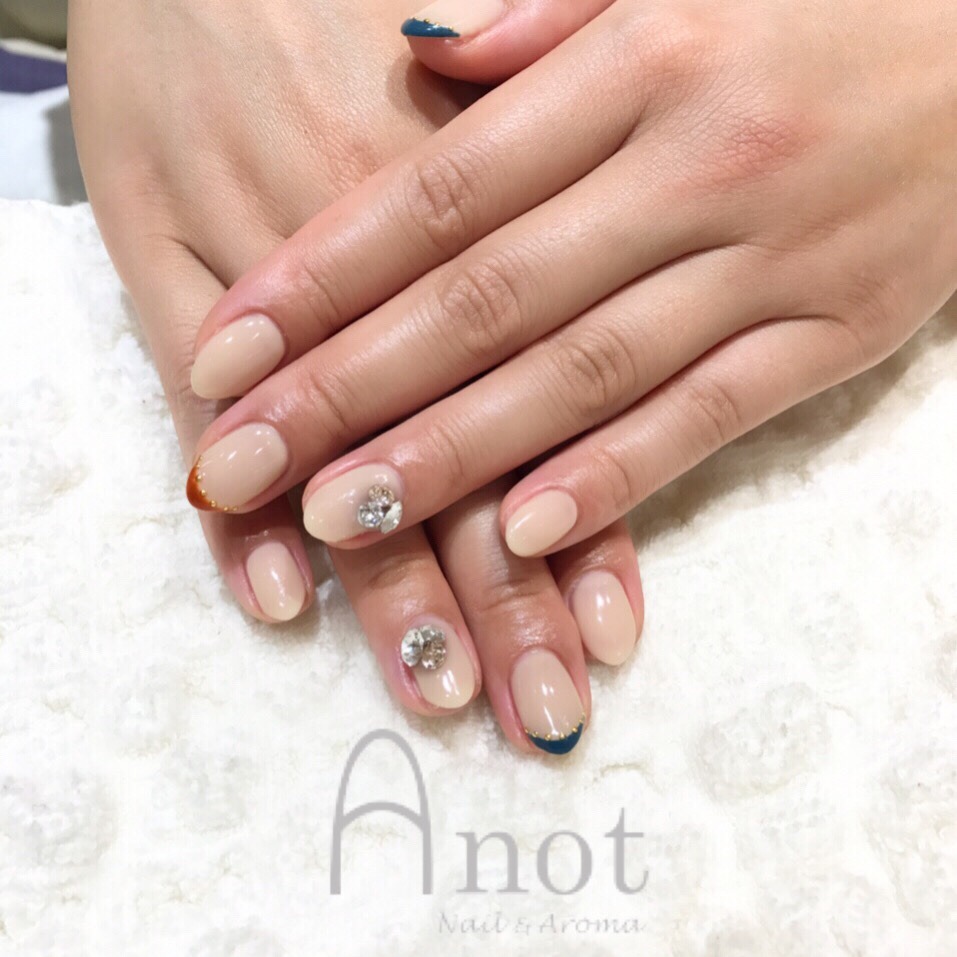Anot Nail Aroma お客様ネイル Anotdesignnail ベージュ ブラウン グリーンネイビー 秋カラー