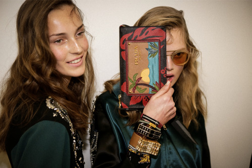 carmensass:   Julia Bergshoeff, Holly Rose Emery and Malaika Firth backstage at Prada Menswear SS 14 