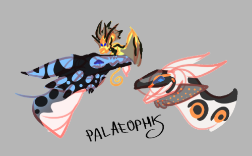 A roughly colored sketch of the three dragons from the previous image. The Fae is much smaller than the other two, and is sitting perched on the Guardian's head as he looks upwards. The Fathom is saying something while the Fae gestures and looks down at the Guardian. The artist's signature is Palaeophis.