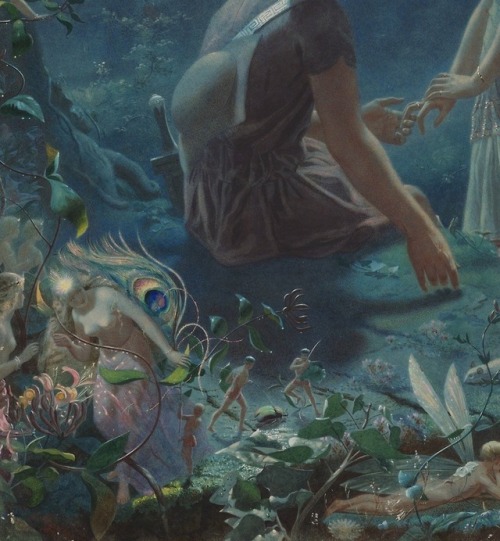 Details ☄ of Hermia and Lysander. A Midsummer Night’s Dream, 1870, by John Simmons.