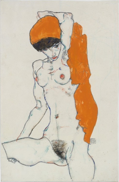 met-modern-art: Standing Nude with Orange Drapery by Egon Schiele, Modern and Contemporary ArtBeques