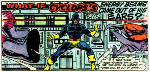 brianmichaelbendis:What if Cyclops’s Energy Beams Came out of his Ears?Mark Gruenwald (script/