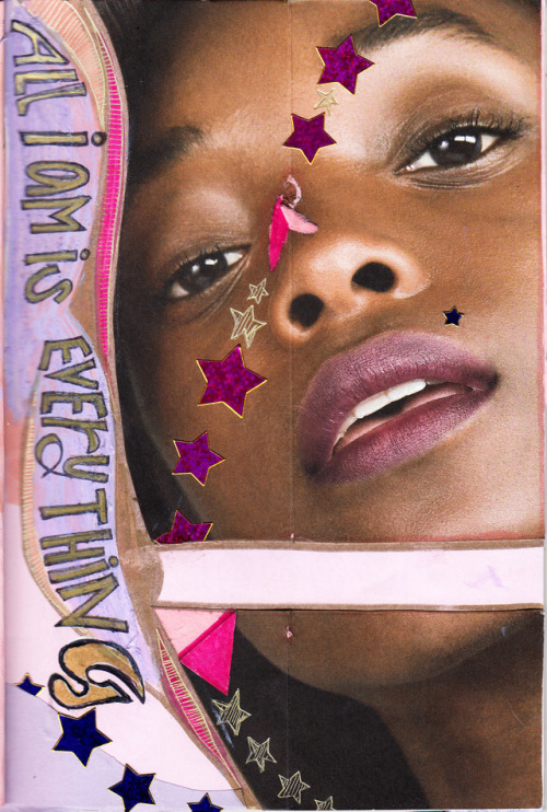 All I Am Is Everything.Photo by Glossier. Collage with beauty catalog, colored paper, acrylic paint,