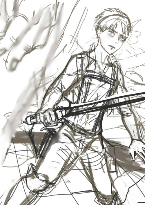 yellowshootingstars: More or less the process this drawing for a snk fanbook went trough. I was really nervous ‘cause I only had 2 days to finish it and it was actually very challenging for me. What I wanted was to show fear and anger in the drawing