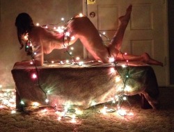 anakedglassofwine:  Like so many of the lovely girls on Tumblr, I had to play with Christmas lights. I learned an important fact: of all the pictures I’ve taken, this was by far the toughest to capture solo! I would set up the camera, and then do this