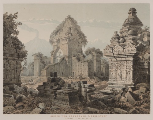 Ruins of hindu temple complex Candi Loro Jonggrang, Prambanam, Java, postcard