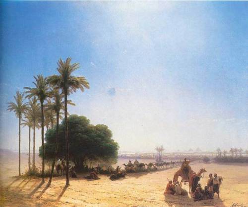 Караван в оазисе. Египет, 1871 г., Иван АйвазовскийCaravan in the oasis. Egypt, 1871, Ivan Aivazovsk