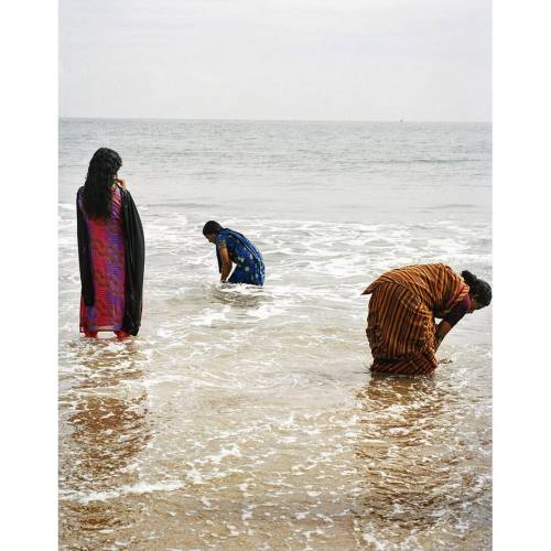 Women bathing in their full attire on a beach in Chennai, India. #india #chennai #kodakfilm #kodak