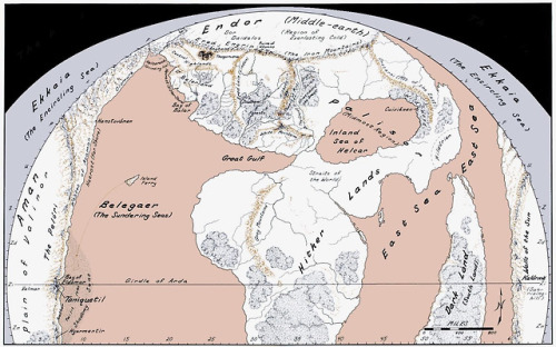 mapsontheweb:Tolkien’s World in the First Age and in the Second Age.Source: the Atlas of Middl