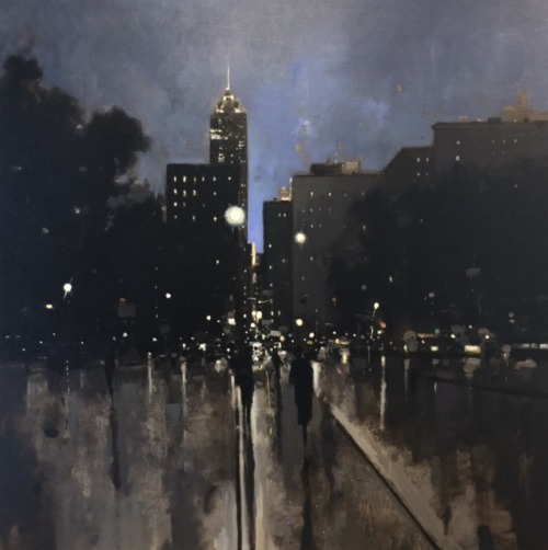 Geoffrey Johnson (American, b. 1965, Greensboro, NC, USA) - City At Night 4  Paintings: Oil on Panel