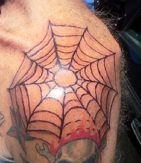 Gave my dad a tattoo for #fathersday #webink #webtattoo #shouldertattoo #spiderwebtattoo #ink #fresh