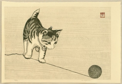 wonderlartcafe:Artist: Aoyama Masaharu - 青山正治 Title: Kitten and Knitting Wool - 毛糸猫 (1) Date: 1950s/
