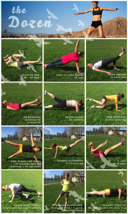 sixsecondshigh:CORE ROUTINE FOR RUNNERS: THE DOZENBy Dr Sarah Lesko of Oiselle.
