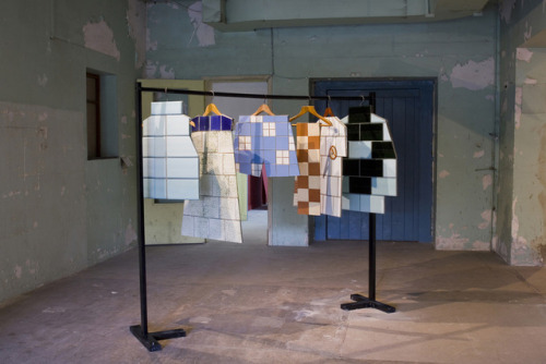 escapekit:  Second Hand Ukraine-based artist Zhanna Kadyrova creates sculptural representations of clothing from found ceramic tiles. She began the series, Second Hand, while in Sao Paulo in 2014 after discovering the rich decorative patterns of tiles